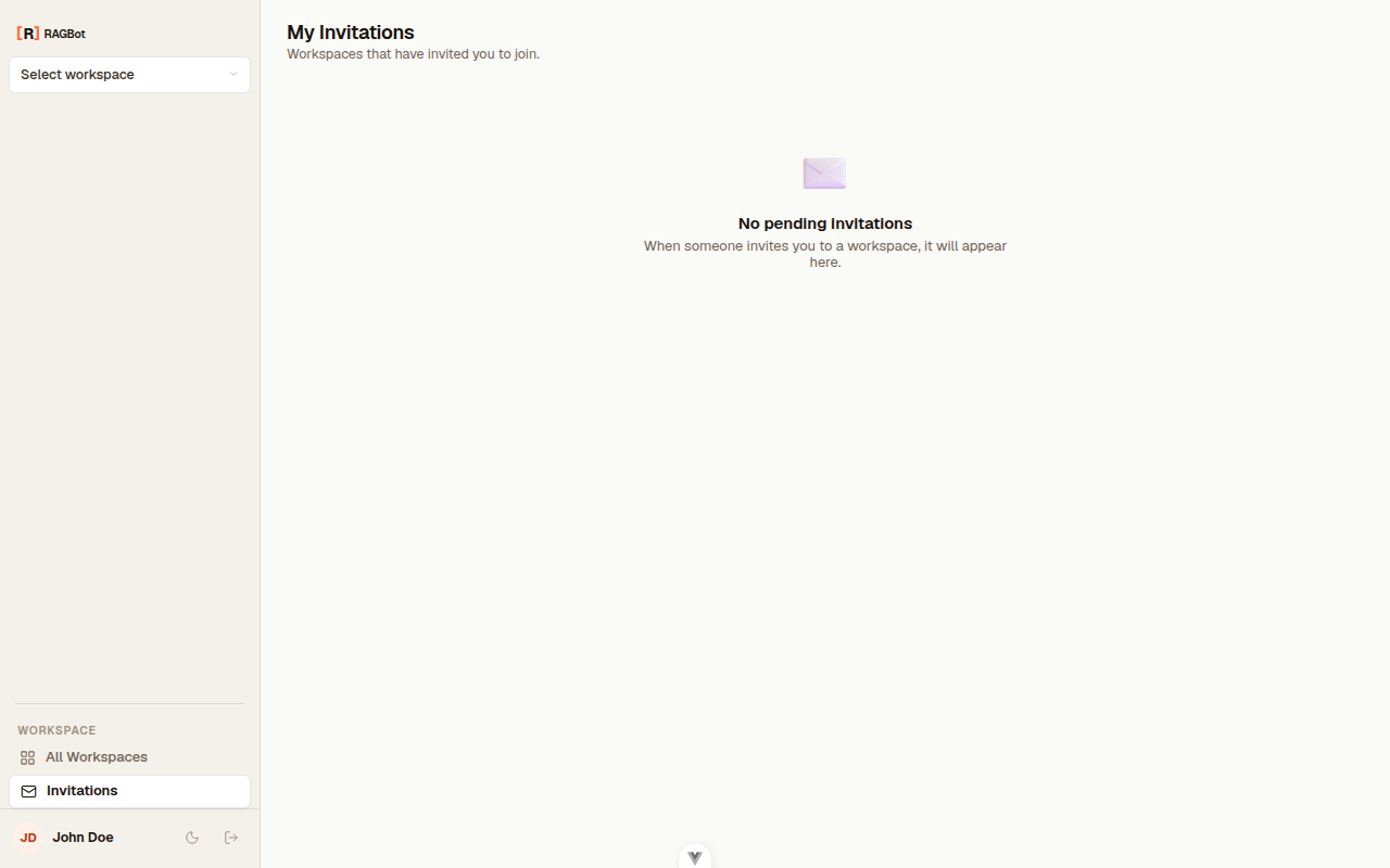 Invitations you've received appear here. Empty until a workspace invites you in.